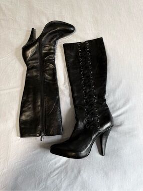 Knee high leather heeled boots